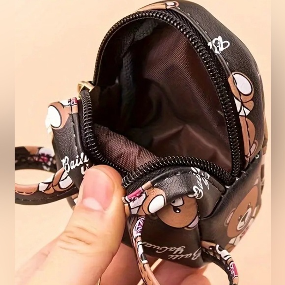 BAG CHARM Punk Style Bear Mini Backpack Lipstick Cash Change Holder Key Chain - Picture 4 of 4